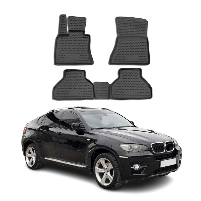 Tappetini in gomma neri per BMW X6 E70 E71 E72 2007-2014, 4 pezzi.