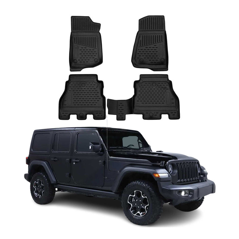 Tappetini Jeep Wrangler Rubicon 2017-2025 in TPE nero, 4 pezzi