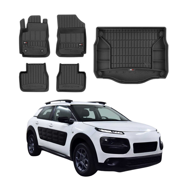 Set di tappetini e vaschetta per bagagliaio OMAC per Citroen C4 Cactus 2014-2020 in gomma, 5 pezzi