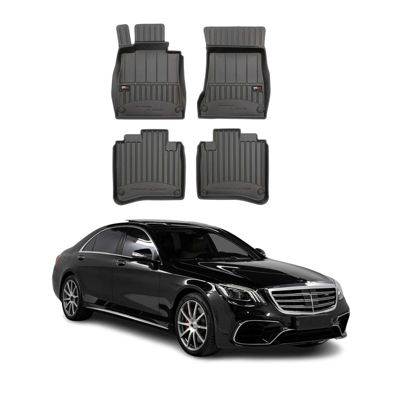 Tappetini lunghi Mercedes Classe S V222 X222 2014-2020 in TPE nero, 4 pezzi