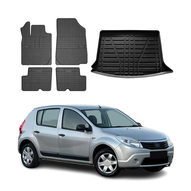 Set di tappetini e vaschetta per bagagliaio per Dacia Sandero 5 porte 2008-2012 5 porte in gomma