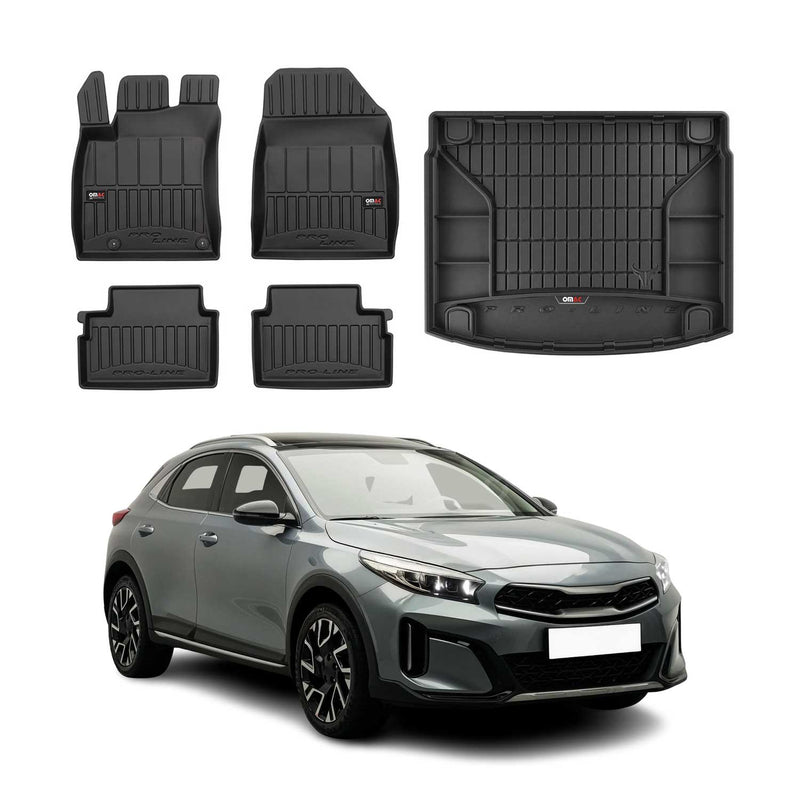 Set di tappetini e vaschetta per bagagliaio OMAC per Kia XCeed 2019-2025 in gomma nera, 5 pezzi
