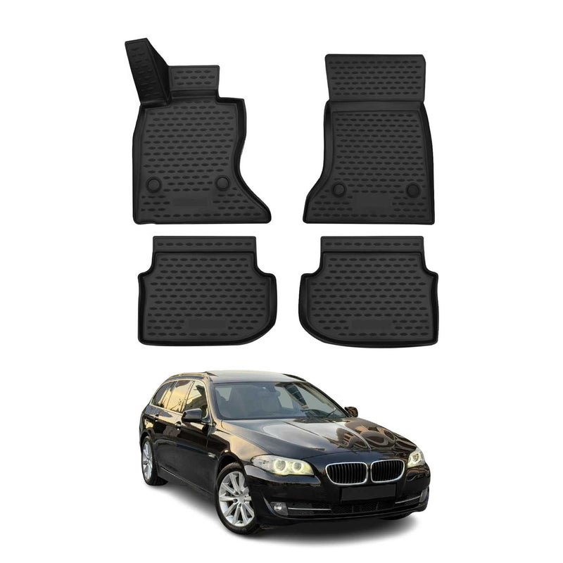 Tappetini BMW Serie 5 F11 Touring 2010-2013 in TPE nero, 4 pezzi