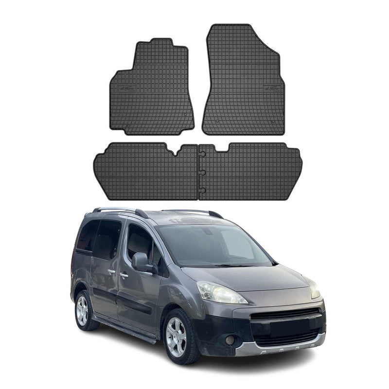 Tappetini Peugeot Partner Tepee 2008-2018 in TPE Nero, 4 pezzi