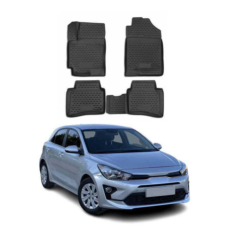 Tappetini Kia Rio 2017-2024 in TPE nero, 4 pezzi
