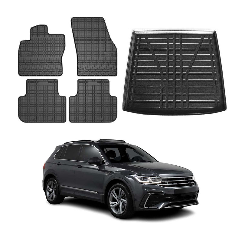 Fußmatten & Kofferraumwanne Set für VW Tiguan 2016-2025 Untere Gummi Schwarz 5x
