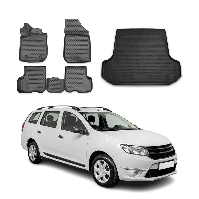 Fußmatten & Kofferraumwanne Set für Dacia Logan / MCV 2013-2016 TPE Schwarz
