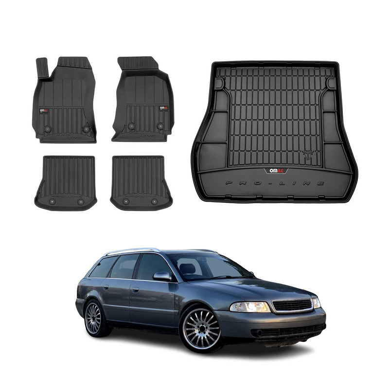 Set di tappetini e vaschette per bagagliaio OMAC per Audi A4 B5 Avant 1994-2001 in gomma, 5 pezzi