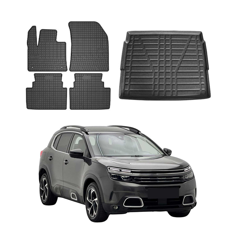 Set tappetini e vaschetta per bagagliaio per Citroen C5 Aircross 2017-2025 gomma superiore 5x