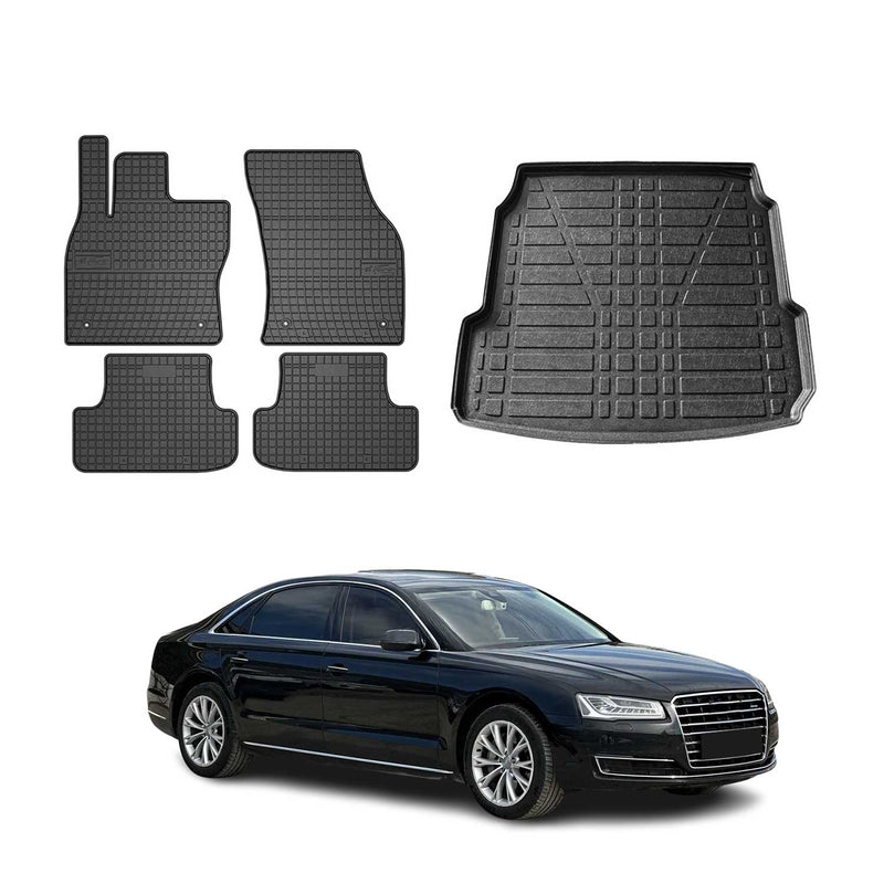 Set di tappetini e vaschetta per bagagliaio per Audi A8 D4 2009-2018 in gomma TPE nera 5 pezzi