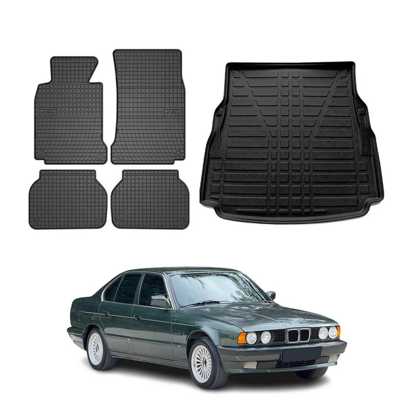 Set tappetini e vaschetta per bagagliaio per BMW Serie 5 Berlina E39 1995-2003 Gomma 5x
