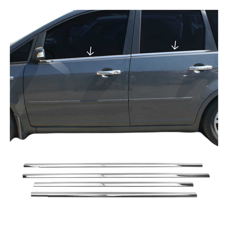 Listelli decorativi per finestrini Ford Focus C-Max 2003-2010 in acciaio inox cromato, 4 pezzi