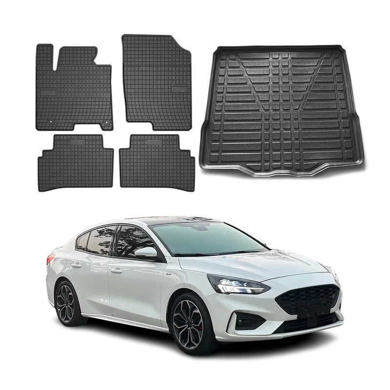 Set di tappetini e vaschetta per bagagliaio per Ford Focus mk4 2019-2025 Limo in gomma 5 pezzi