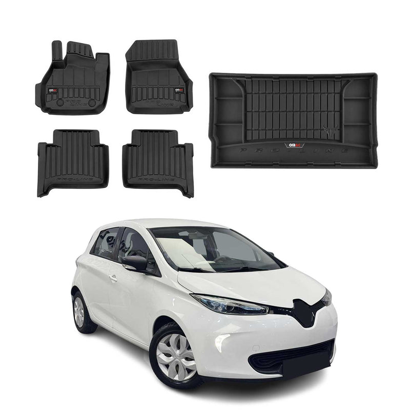 Set di tappetini e vaschetta per bagagliaio OMAC per Renault Zoe 2012-2025 in gomma nera, 5 pezzi