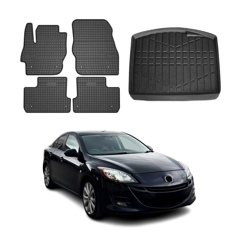 Fußmatten & Kofferraumwanne Set für Mazda 3 Stufenheck 2008-2014 Gummi TPE 5x
