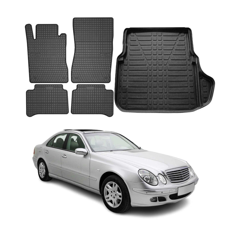 Fußmatten & Kofferraumwanne Set für Mercedes E Klasse W211 Limo 2003-2009 Gummi
