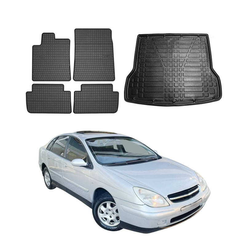 Set tappetini e vaschetta per bagagliaio per Citroen C5 Break 2004-2008 Gomma Nero 5x