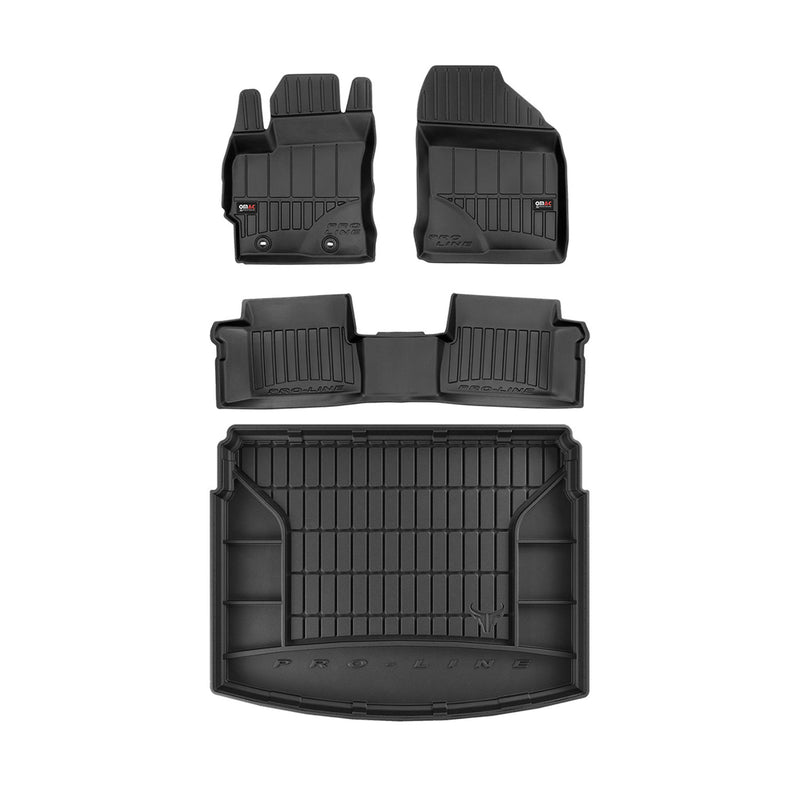 Set di tappetini e vaschetta per bagagliaio OMAC per Toyota Auris 2012-2018, gomma nera, 4 pezzi