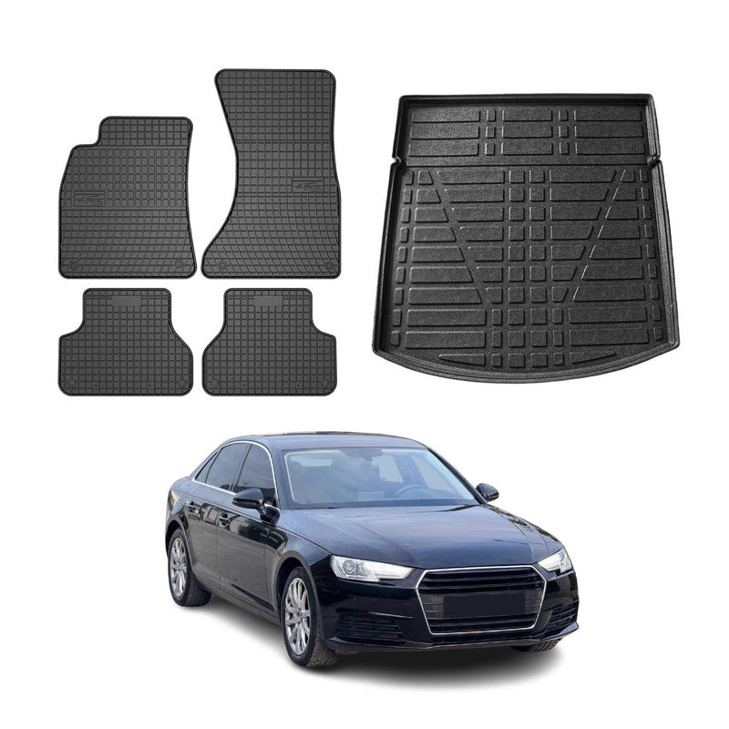 Set di tappetini e vaschetta per bagagliaio per Audi A4 S4 B9 Limo 2015-2025 Nero 5 pezzi