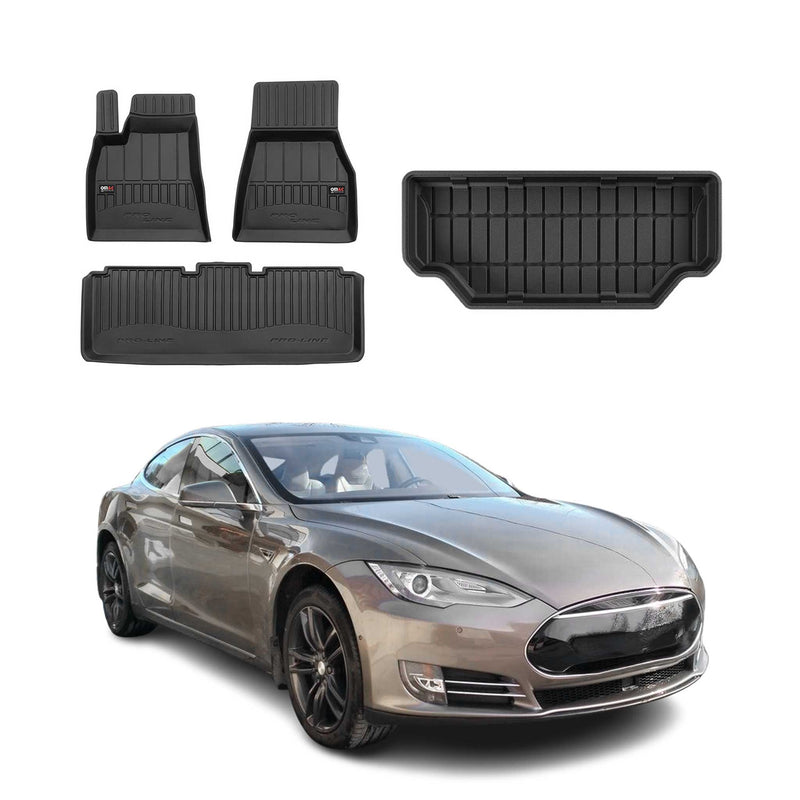 Set di tappetini e vaschetta per bagagliaio OMAC per Tesla Model S 2012-2025 in gomma 4 pezzi