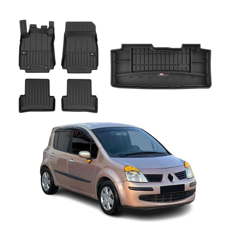 Set di tappetini e vaschetta per bagagliaio OMAC per Renault Modus 2004-2012 in gomma, 5 pezzi