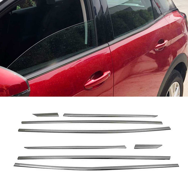 Listelli decorativi per finestrini Peugeot 3008 2016-2025 in acciaio inox scuro, 8 pezzi