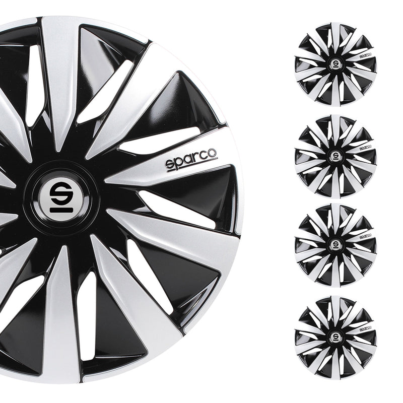 Coprimozzi Sparco 15 pollici Lazio Nero Argento 4 pezzi