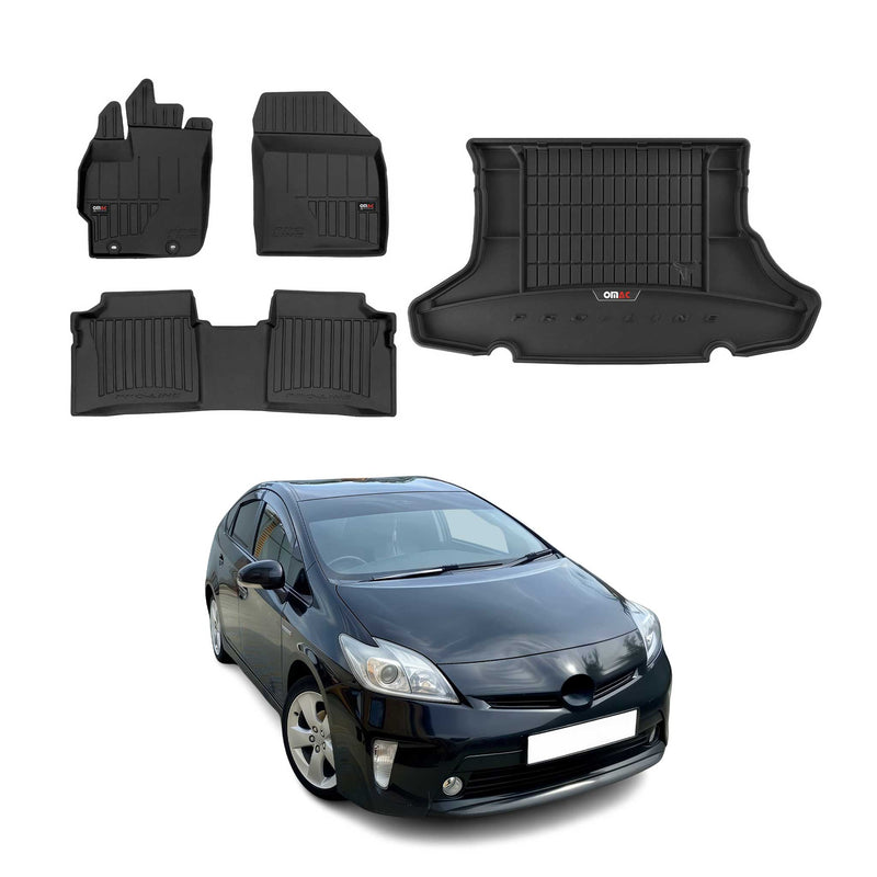 Set di tappetini e vaschetta per bagagliaio OMAC per Toyota Prius 2010-2015 in gomma nera 4 pezzi
