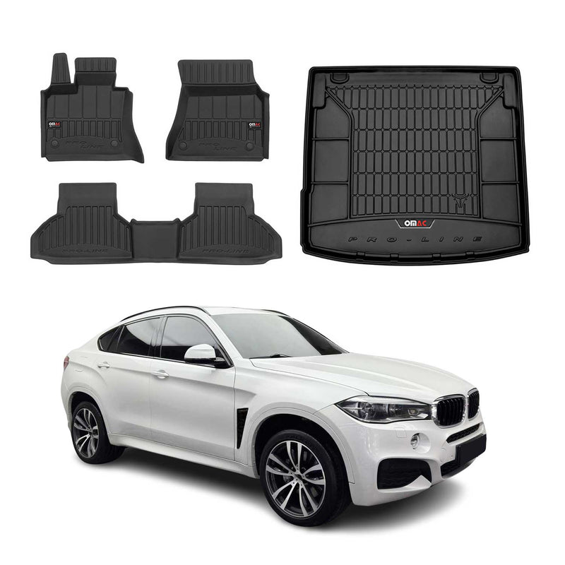 Set di tappetini e vaschetta per bagagliaio OMAC per BMW X6 F16 2014-2019 in gomma nera 4 pezzi