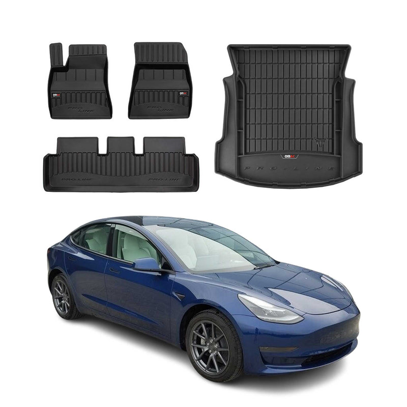 Set di tappetini e vaschetta per bagagliaio OMAC per Tesla Model 3 2017-2025 in gomma 4 pezzi