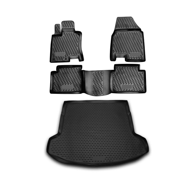 Set di tappetini e vaschetta per bagagliaio per Nissan Qashqai +2 2008-2014 TPE Nero