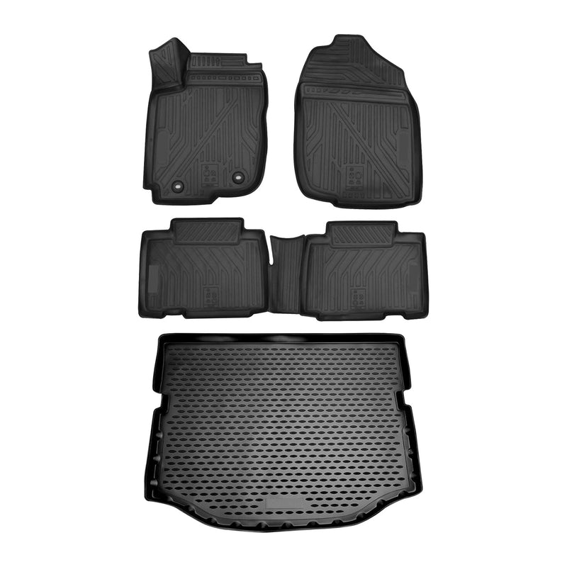 Set di tappetini e vaschetta per bagagliaio per Toyota RAV4 2013-2018 in gomma TPE nera 5 pezzi