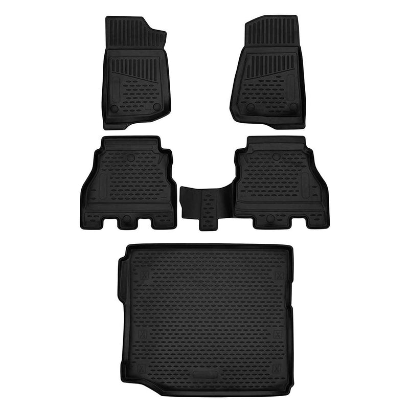 Set di tappetini e vaschetta per bagagliaio per Jeep Wrangler 2018-2025 in gomma TPE nera 5 pezzi