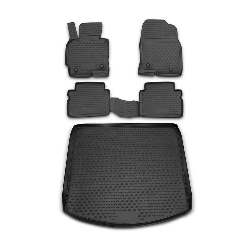 Set di tappetini e vaschetta per bagagliaio per Mazda CX-5 2011-2016 in gomma TPE nera 5 pezzi