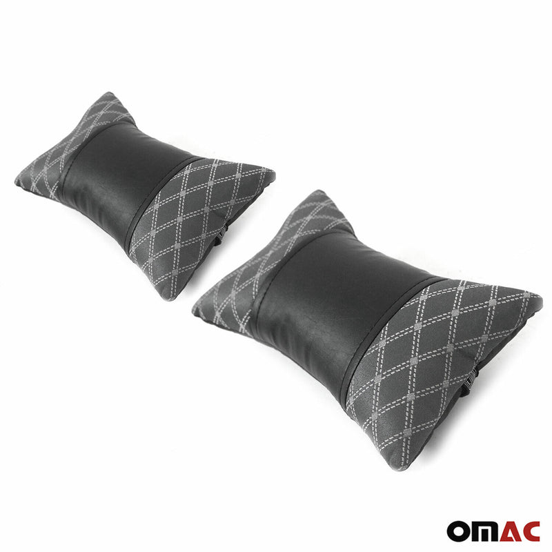 2 pezzi poggiatesta auto cuscino collo auto tessuto e pelle nero grigio 8x30