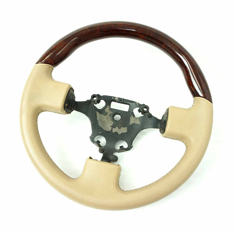 Volante per Ford Connect 2002-2014 in vera pelle marrone beige con finitura in legno pregiato