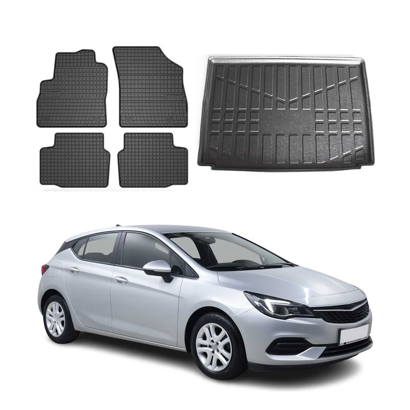 Set tappetini e vaschetta per bagagliaio per Opel Astra K 2015-2021 Gomma superiore TPE 5x