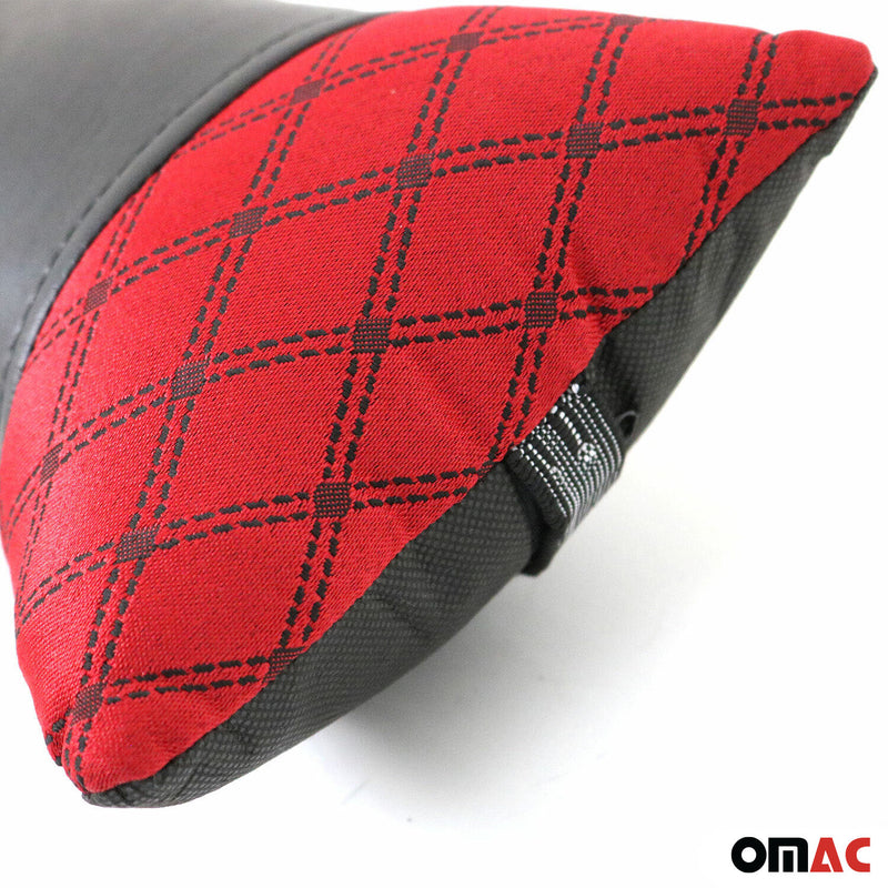 Cuscino poggiatesta per auto, supporto per il collo, tessuto e pelle, rosso nero, 8x30 cm