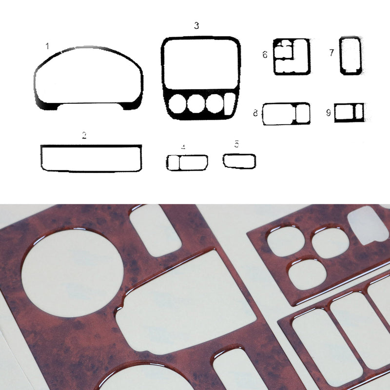 Decorazione interna abitacolo per Honda CR-V 1996-2001 effetto radica, 9 pezzi 