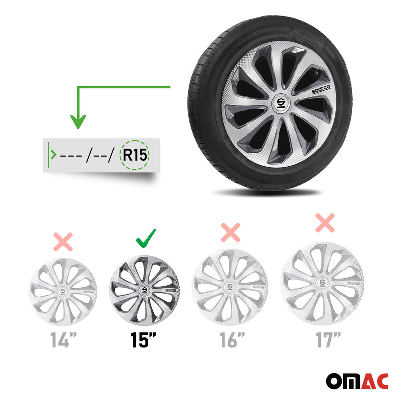 Coprimozzi Sparco 15 pollici Sicilia Argento Carbonio Grigio 4 pezzi