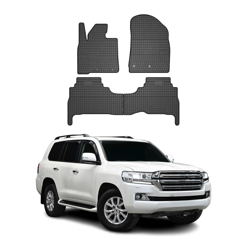 Tappetini in gomma neri per Toyota Land Cruiser 200 2015-2025, 4 pezzi.