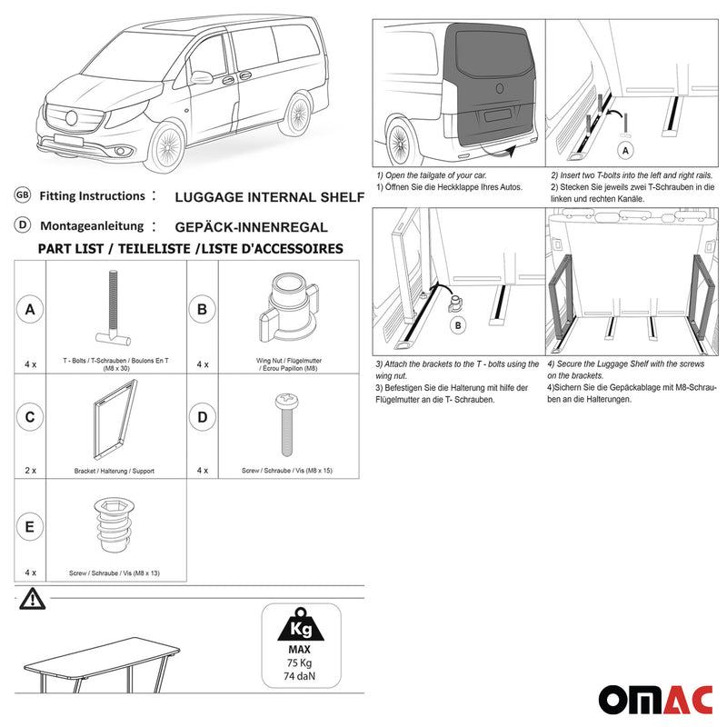 Binari Multiflexboard 2x per Mercedes Vito W447 2014- con viti di base