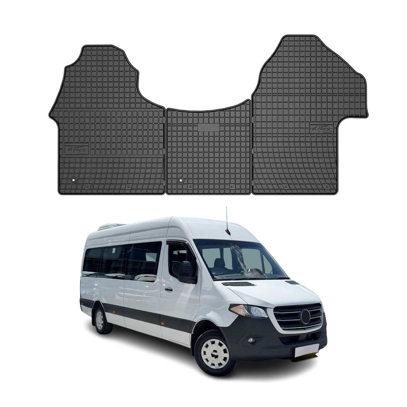 Tappetini in gomma neri per Mercedes Sprinter W907 2018-2025, 3 pezzi.