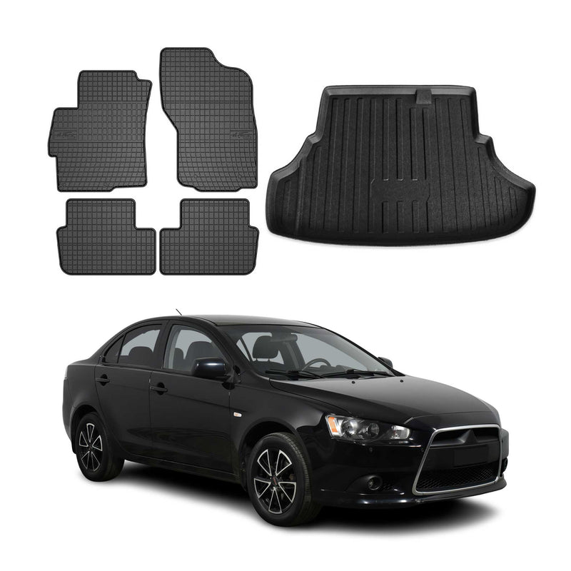 Set di tappetini e vaschetta per bagagliaio per Mitsubishi Lancer Limo 2008-2017 in gomma, 5 pezzi