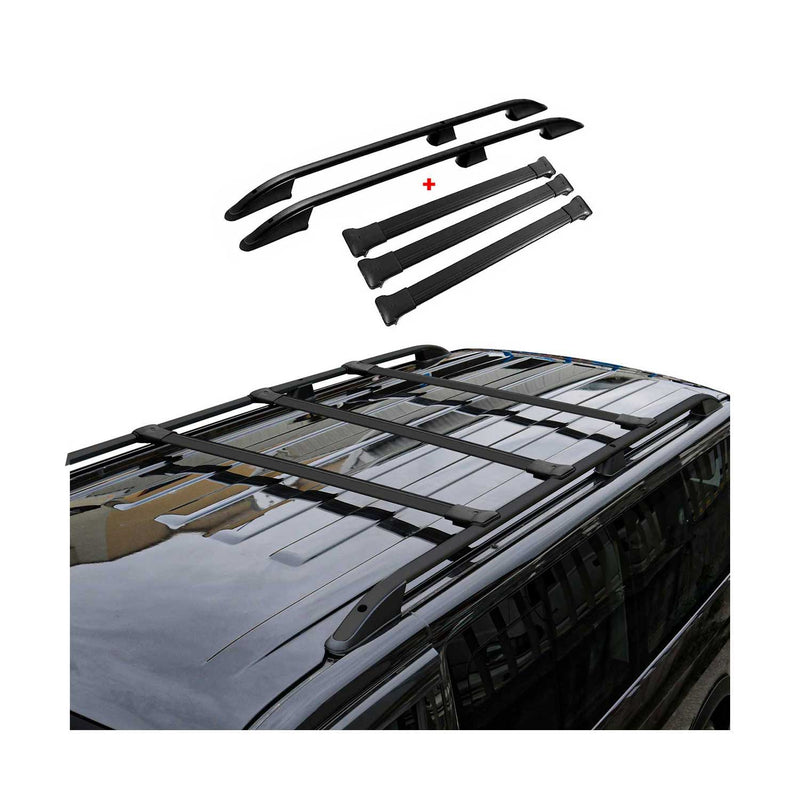 Barre portatutto + barre portatutto SET per VW Transporter T5 T6 L2 Long Alu Nero 5x