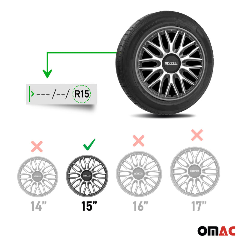 Coprimozzi Sparco da 15 pollici Roma grigio argento 4 pezzi