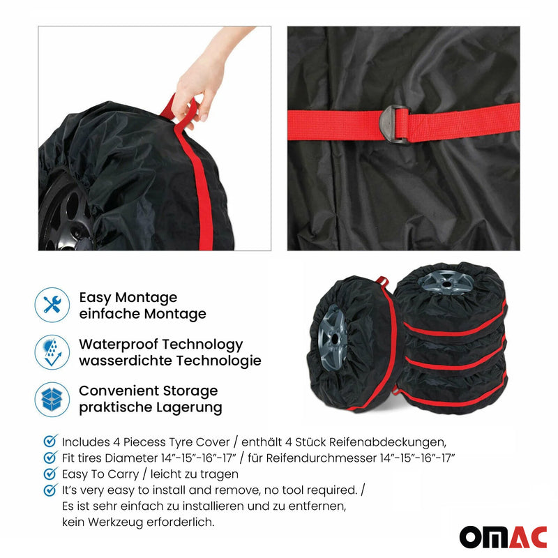 Reifentaschen Set Schutzhülle Reifenhülle 4 teilig für 14" bis 17" Felgen Tasche