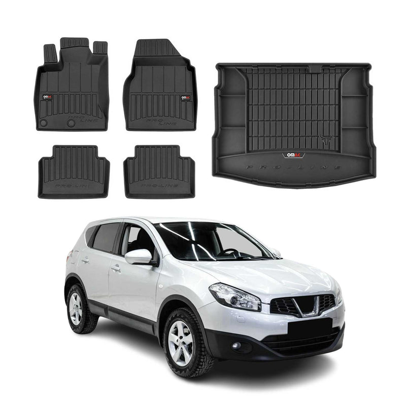 Set di tappetini e vaschette per bagagliaio OMAC per Nissan Qashqai 2006-2013 in gomma, 5 pezzi