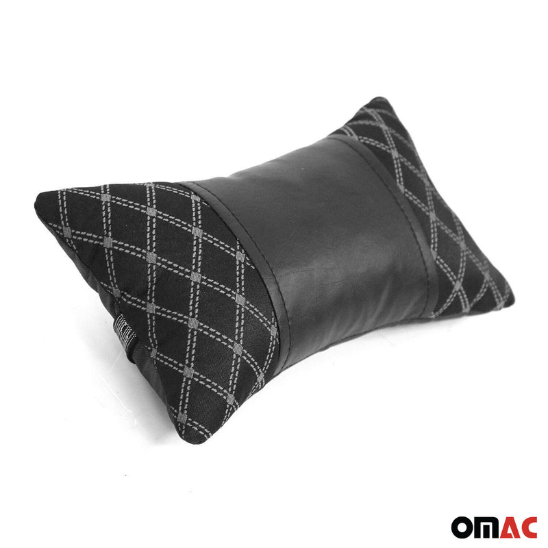 Cuscino poggiatesta auto supporto cervicale tessuto e pelle nero 8x30 cm