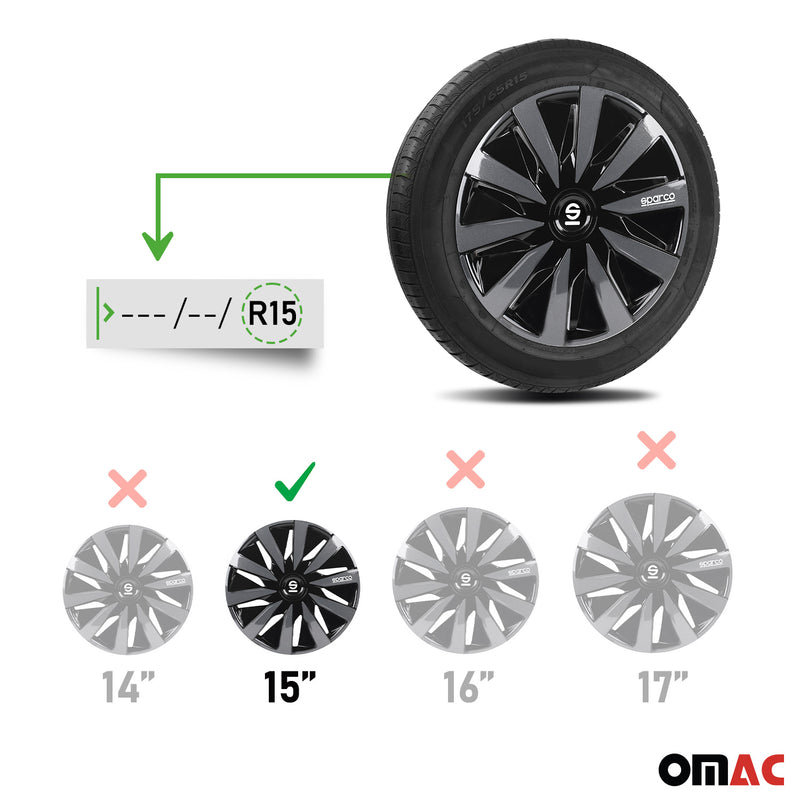 Coprimozzi Sparco 15 pollici Lazio Nero Grigio 4 pezzi